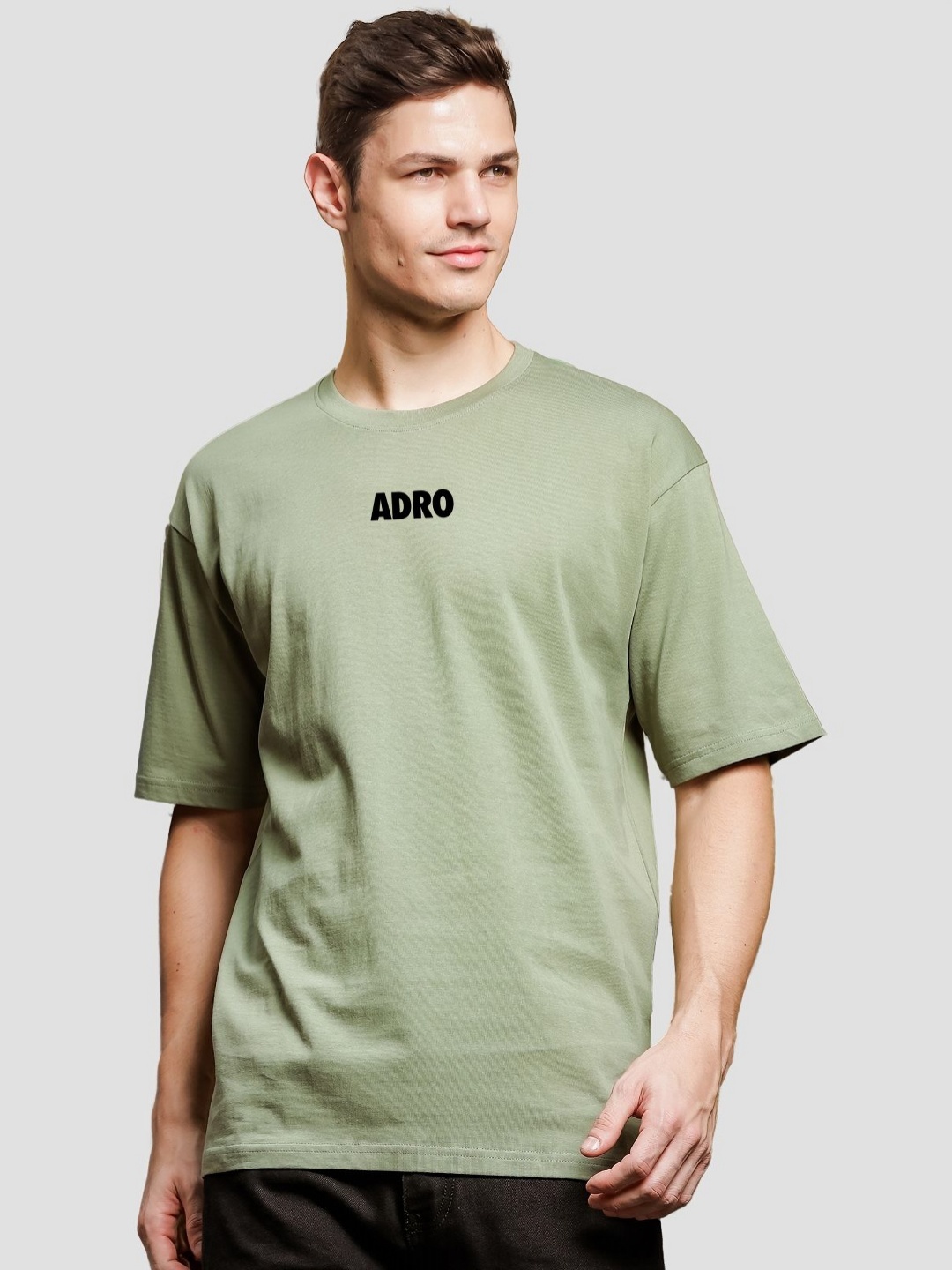 

ADRO Men Typography Printed Raw Edge T-shirt, Olive