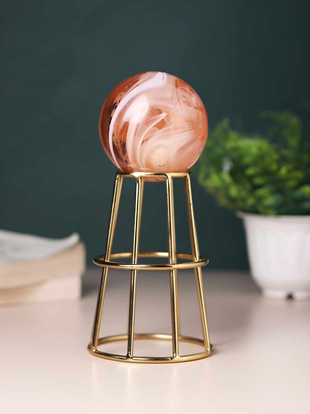 

Decor de Maison Gold-Toned & Red Pedestal With Ball Small Curio Showpiece