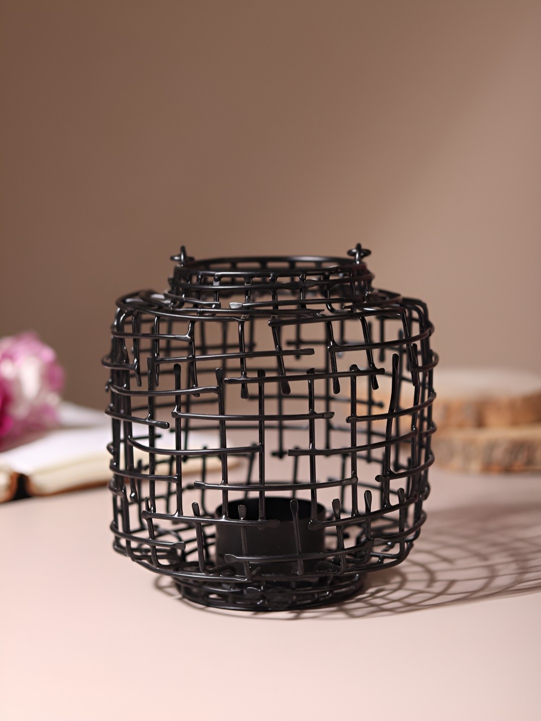 

Decor de Maison Black Basketweave Metal Candle Holder