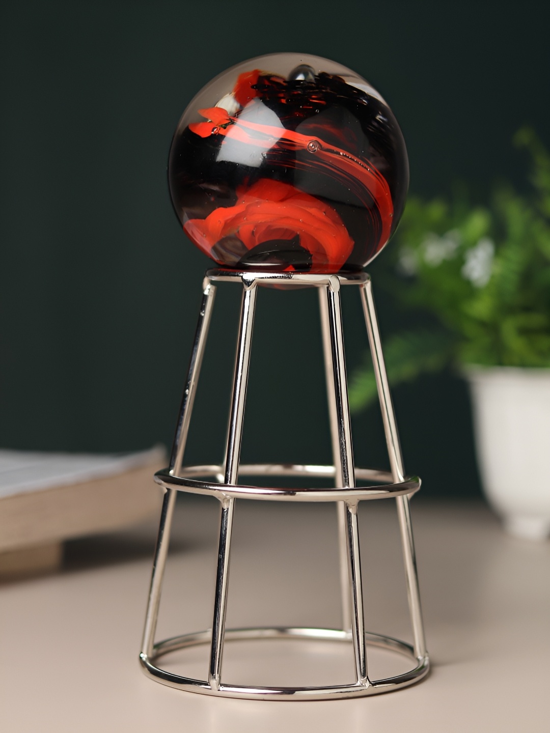 

Decor de Maison Crystal Orb's Silver-Toned & Red Medium Curio Showpiece