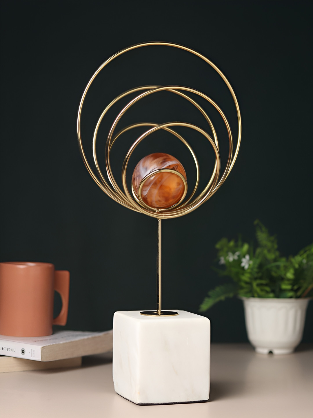 

Decor de Maison Aurora Gold-Toned & Orange Medium Curio Showpiece