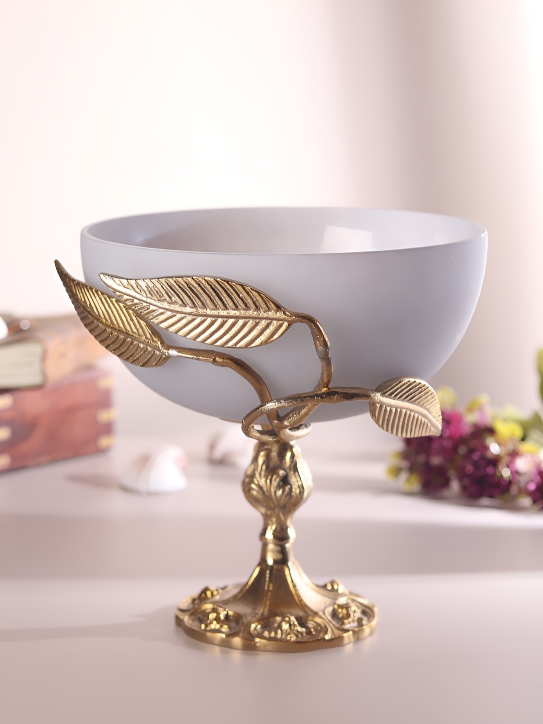 

Decor de Maison Grey & Gold Toned Glass Decorative Bowl With Metal Base