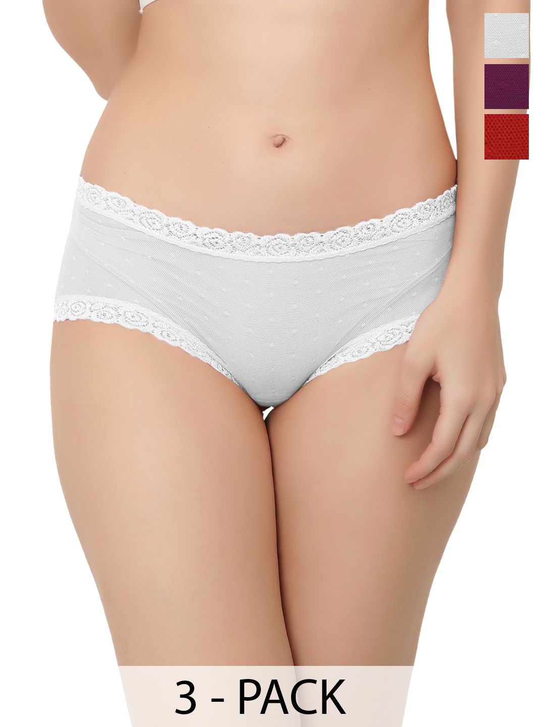 

Bella Voste Pack Of 3 Women Self-Designed Hipster Briefs, Red