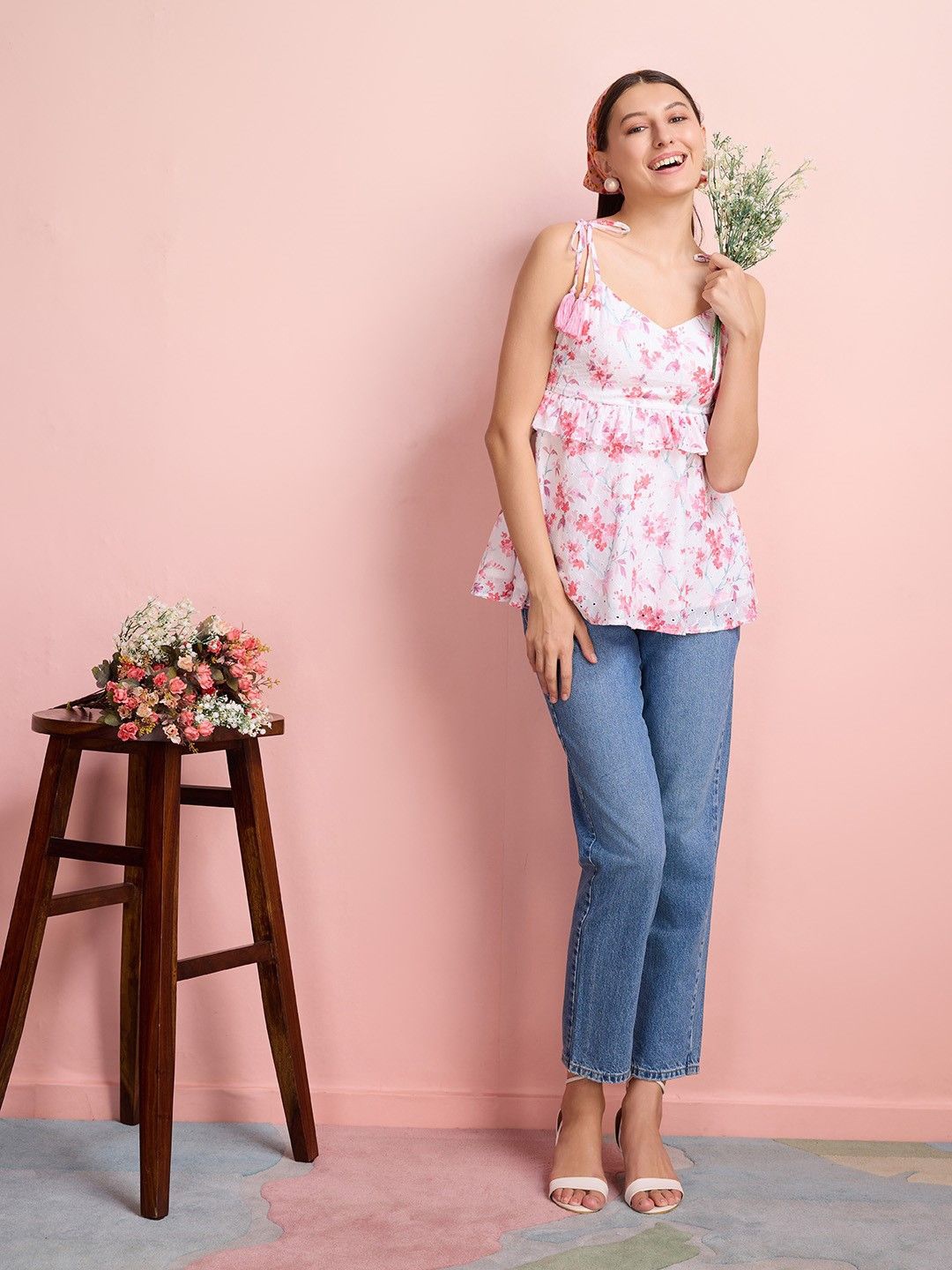 

HOUSE OF MIRA Floral Print Top, Pink