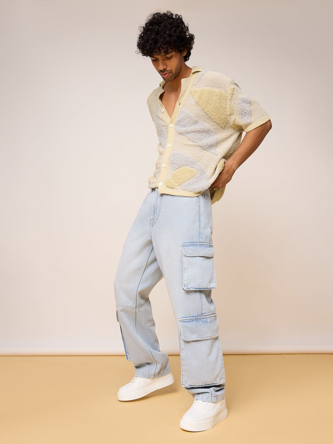 

FREAKINS Men Straight Fit High-Rise Cargo Style Jeans, Blue