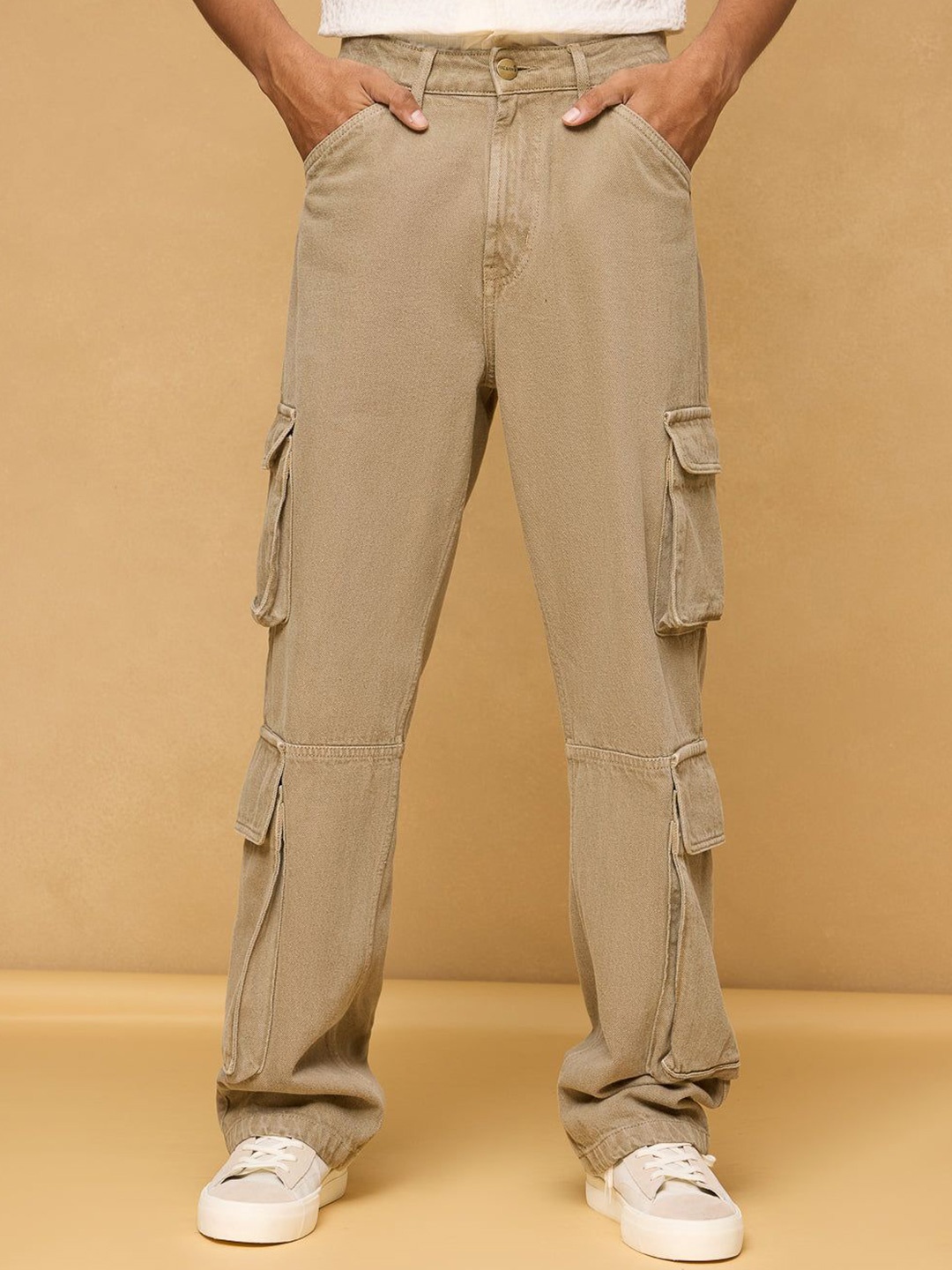 

FREAKINS Men Relaxed Fit High-Rise Jeans, Khaki