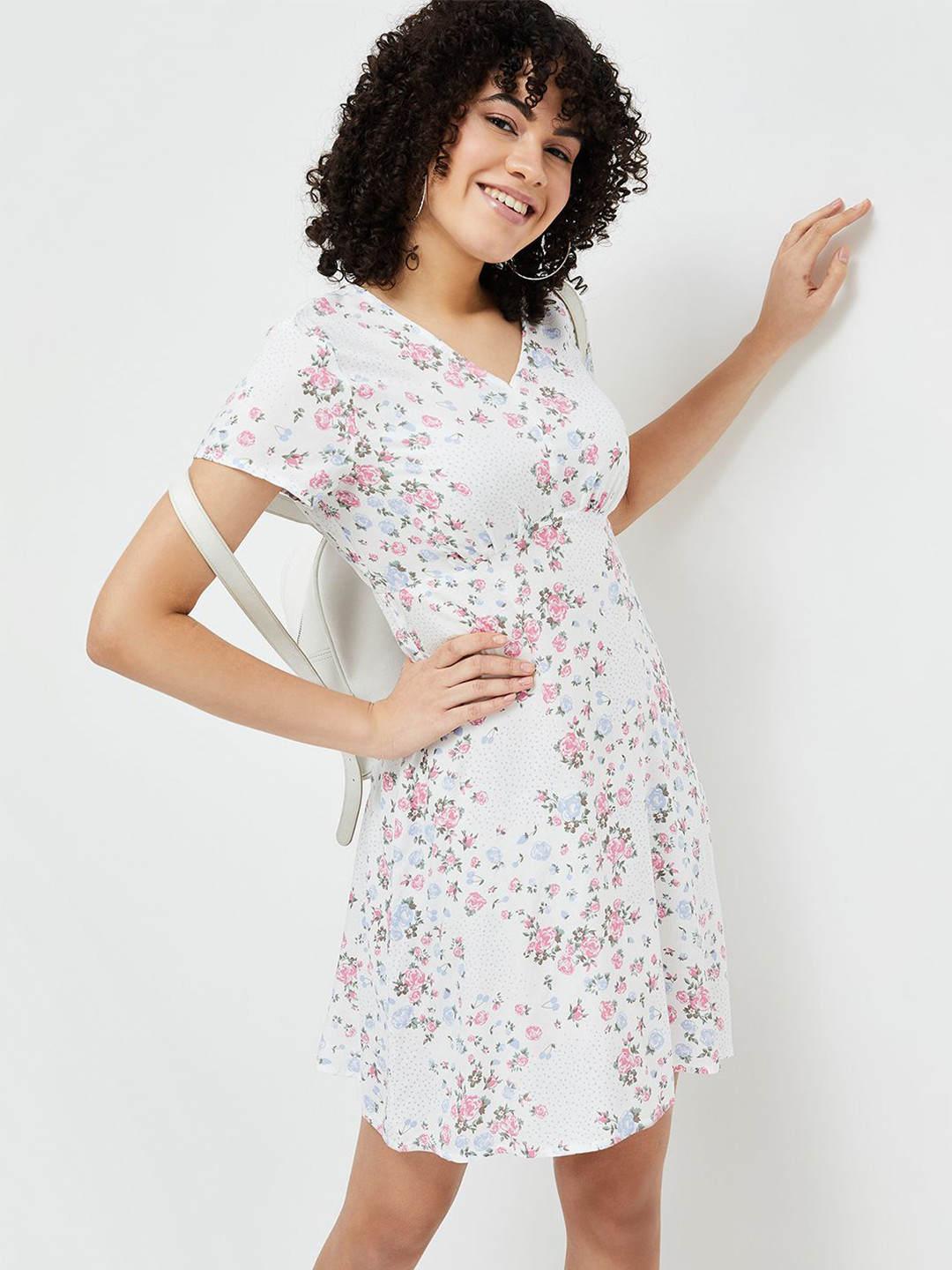 

Fame Forever by Lifestyle Floral Printed V-Neck A-Line Dress, White