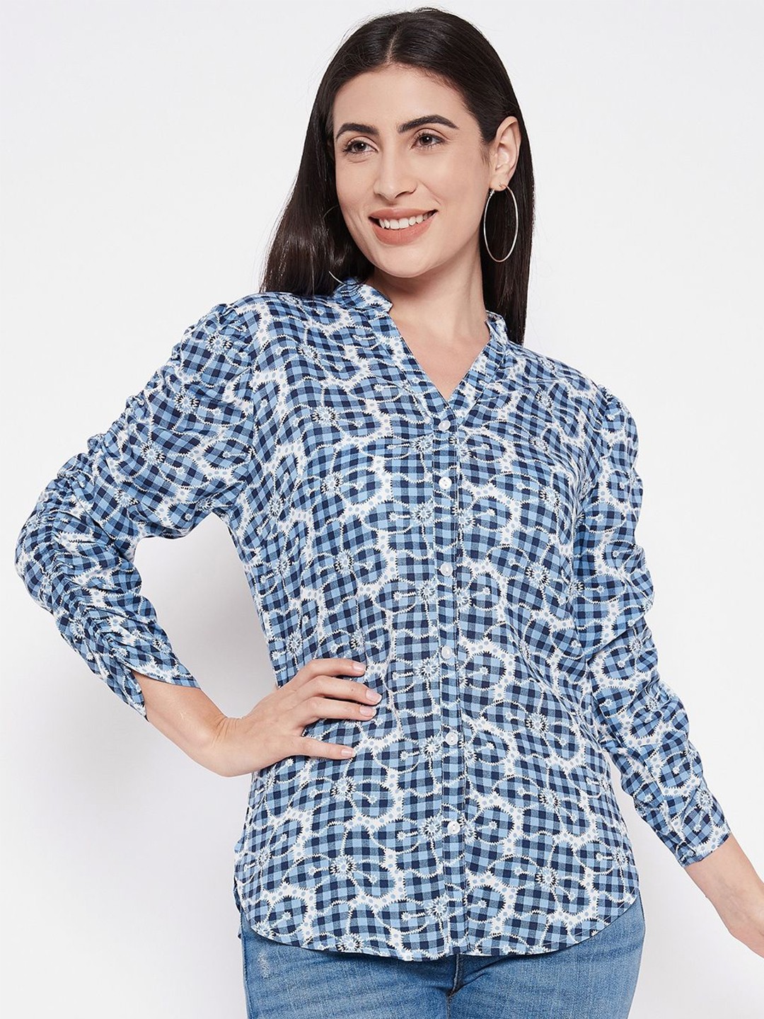 

BAESD Women Classic Opaque Printed Casual Shirt, Blue