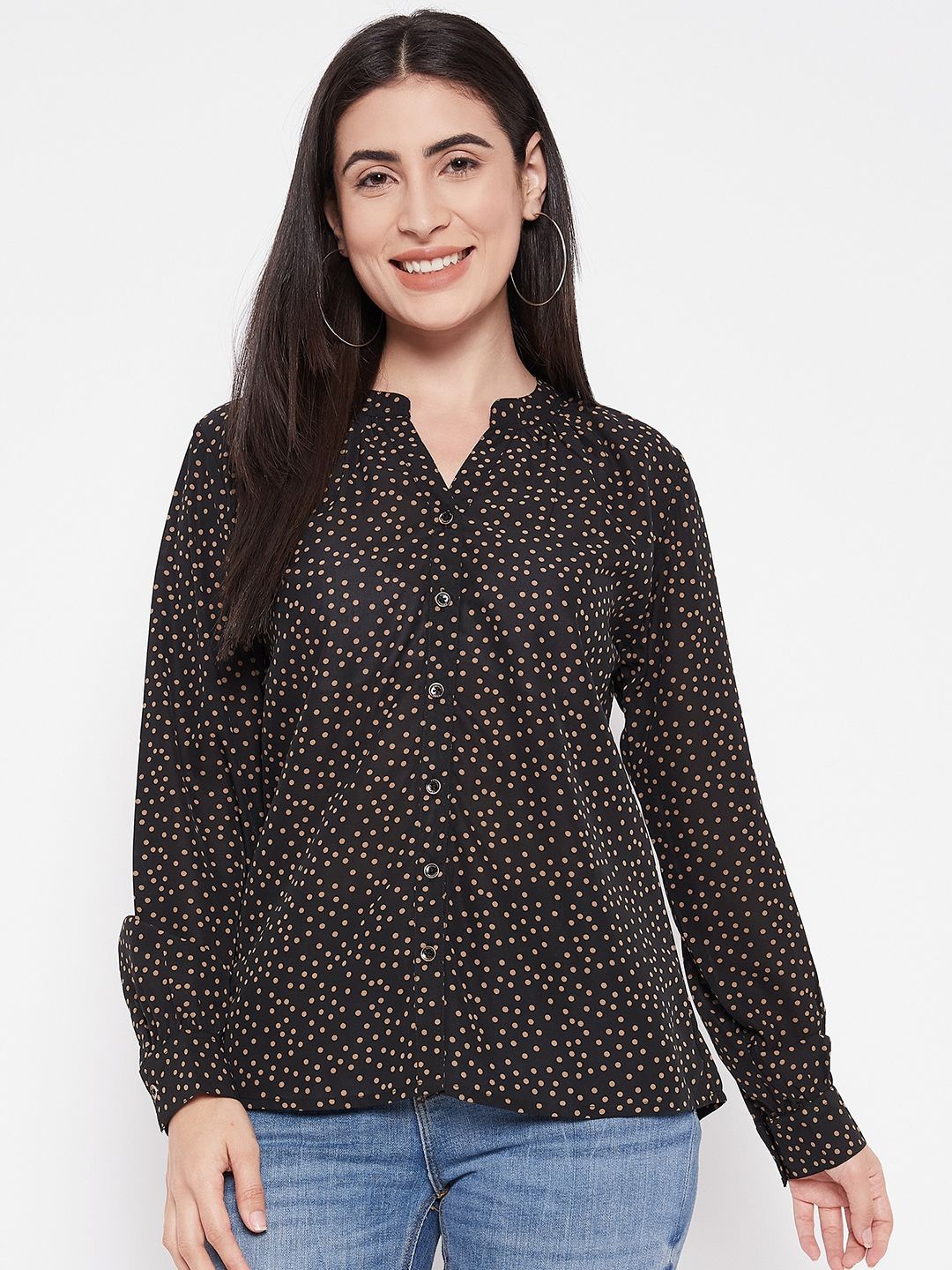 

BAESD Women Classic Polka Dot Opaque Printed Casual Shirt, Black