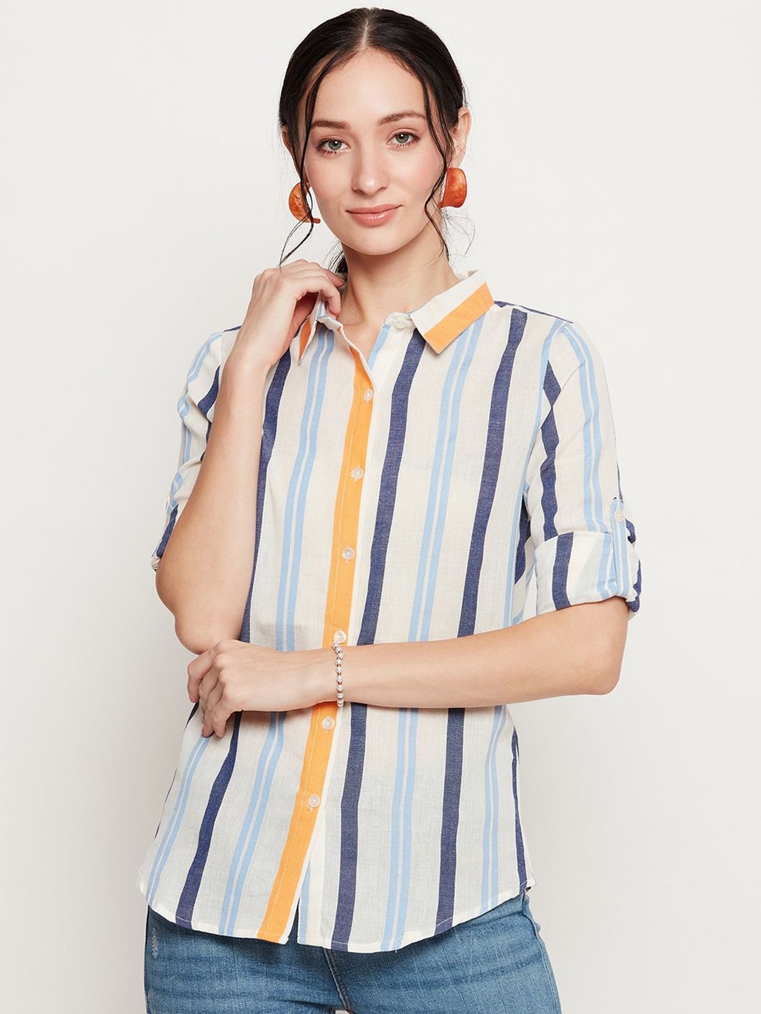 

BAESD Women Classic Opaque Striped Casual Shirt, White