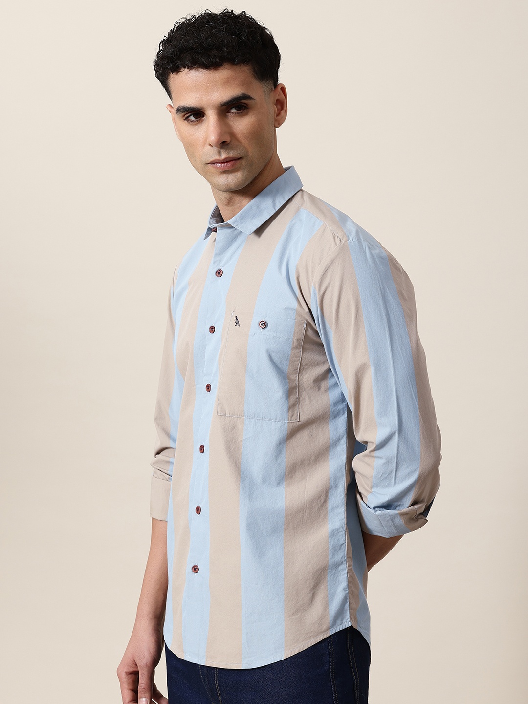 

Mr Bowerbird Men Premium Striped Pure Cotton Casual Shirt, Blue