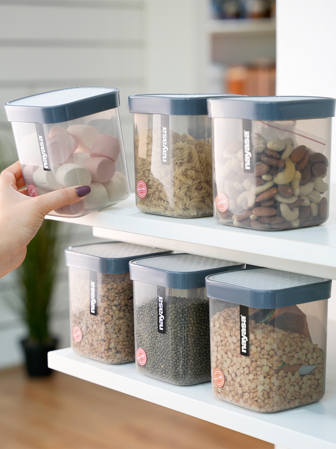 

Nayasa Set of 6 Grey Plastic Fusion Containers Kitchen Storage Containers 1000ML
