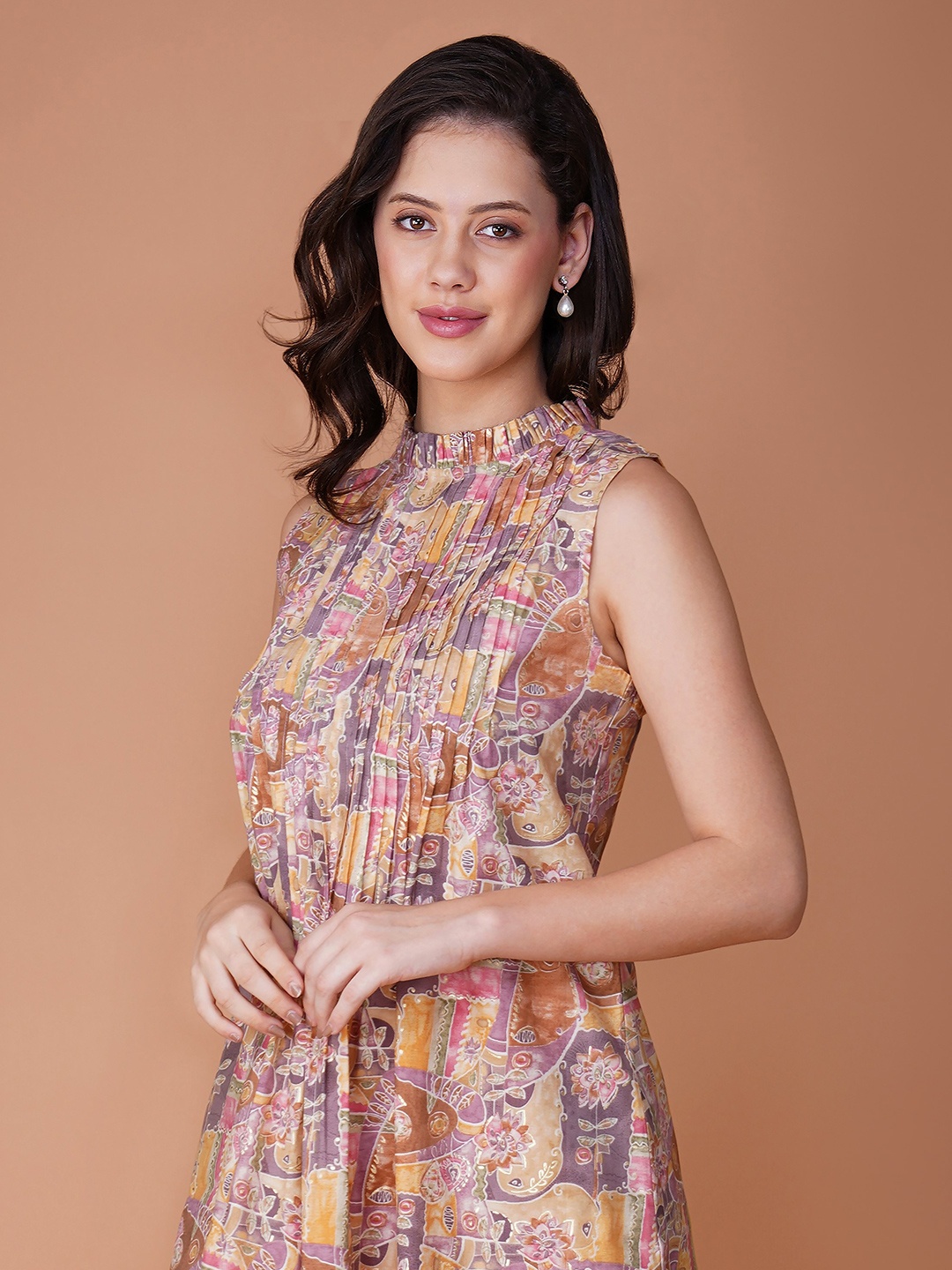 

YELLOW PARROT Printed High Neck Tunic With Dhoti Pant, Pink
