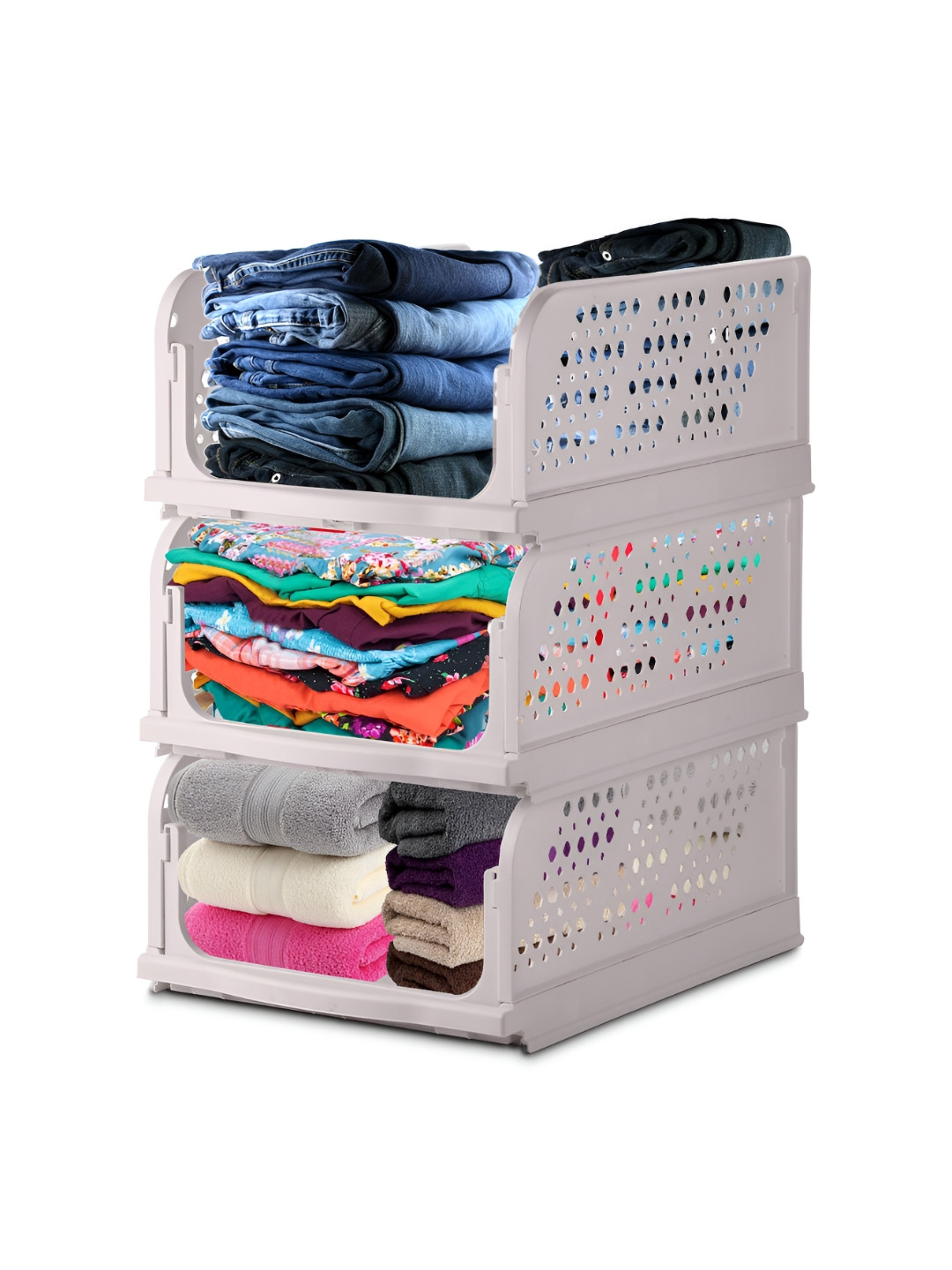 

Nayasa Grey 3 Pieces Self Design Foldable and Stackable Multi-Utility Organisers