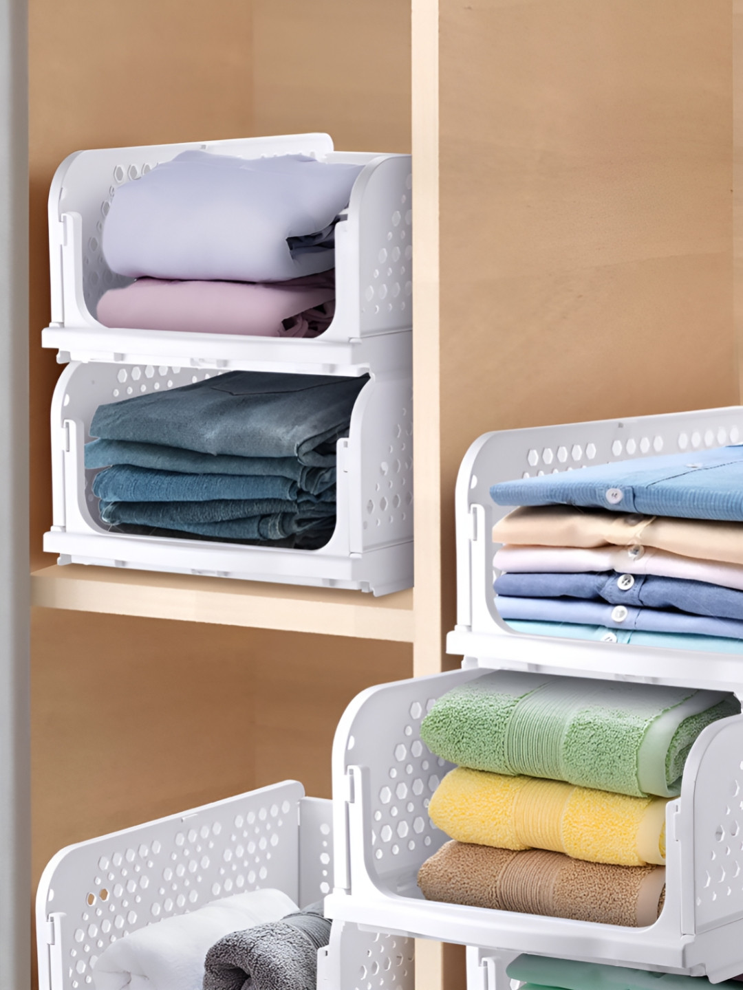 

Nayasa White 2 Pieces Self Design Foldable and Stackable Multi-Utility Organisers