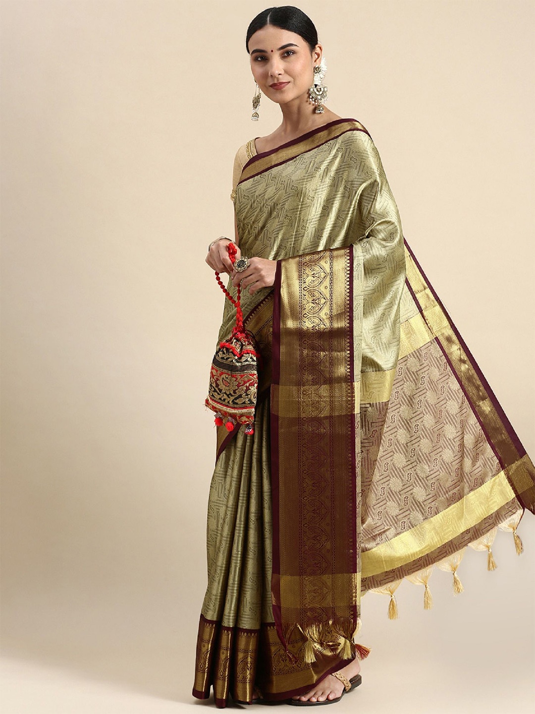 

JULEE Woven Design Zari Banarasi Saree, Green