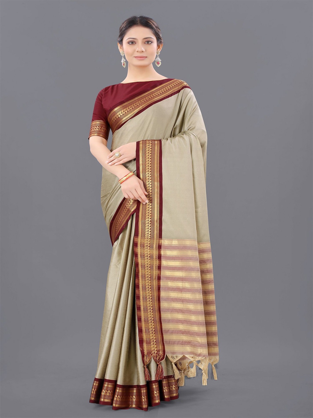 

JULEE Woven Design Zari Saree, Brown