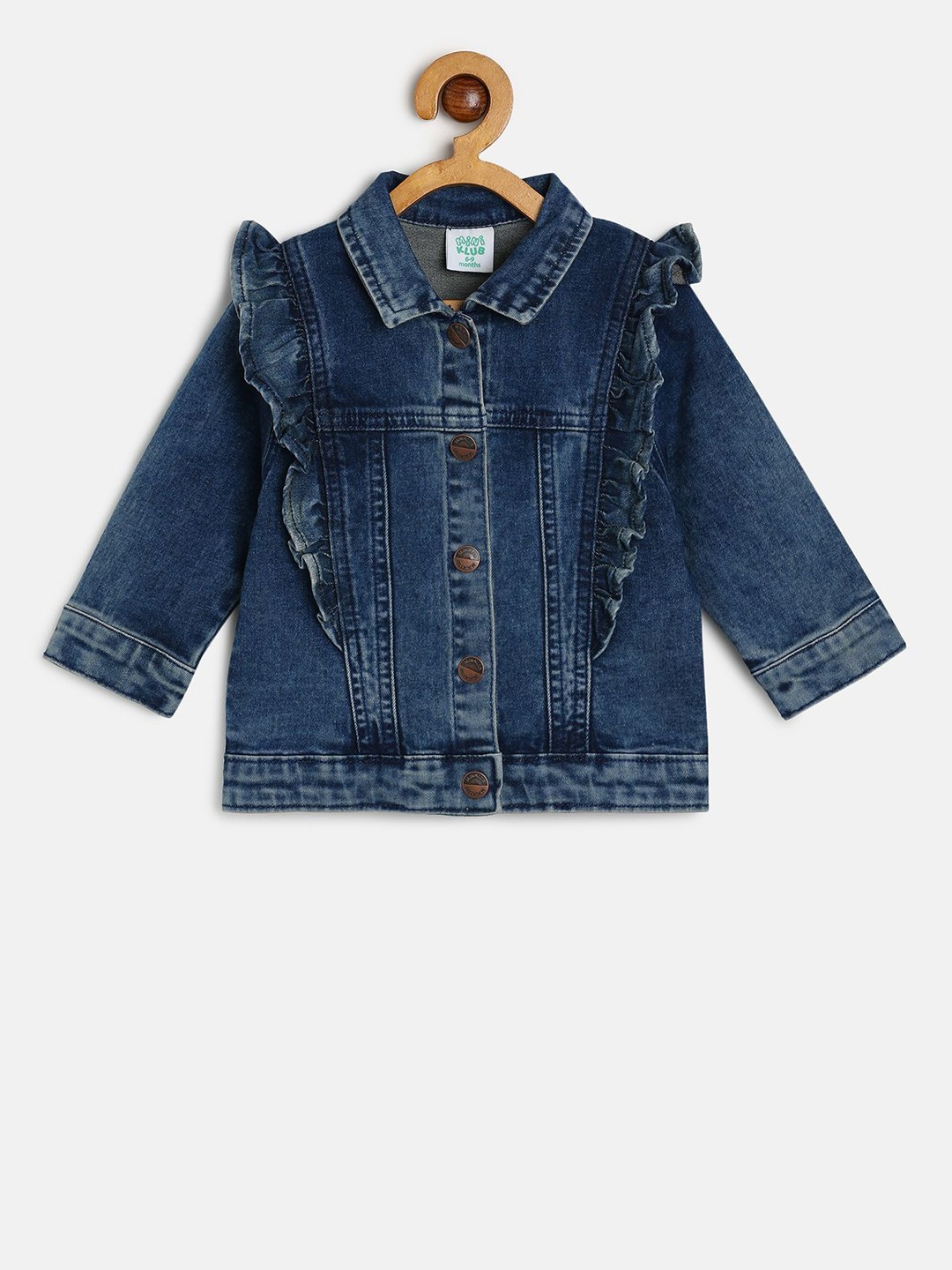 

MINI KLUB Girls Washed Denim Jacket with Patchwork, Blue