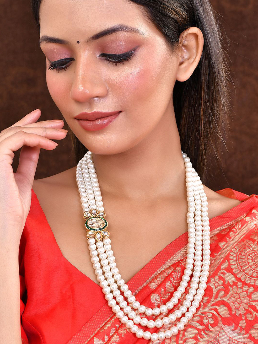 

Silvermerc Designs Gold-Plated Pearl Beaded Kundan Layered Necklace
