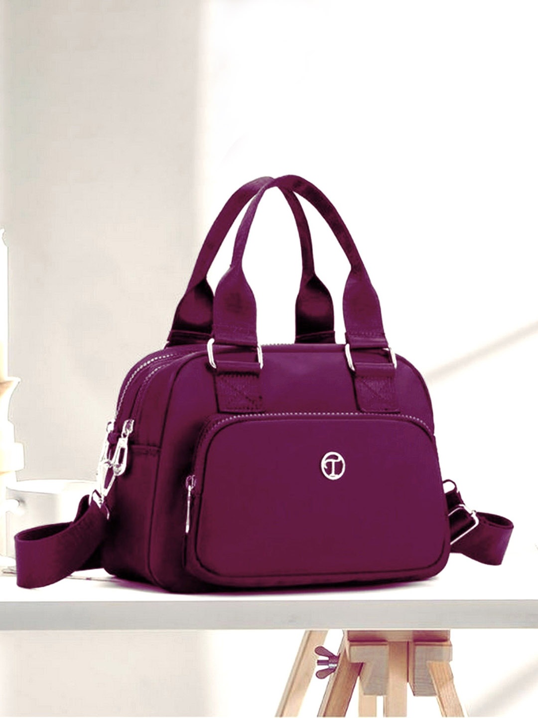 

Diva Dale Oversized Structured Shoulder Bag with Applique, Purple