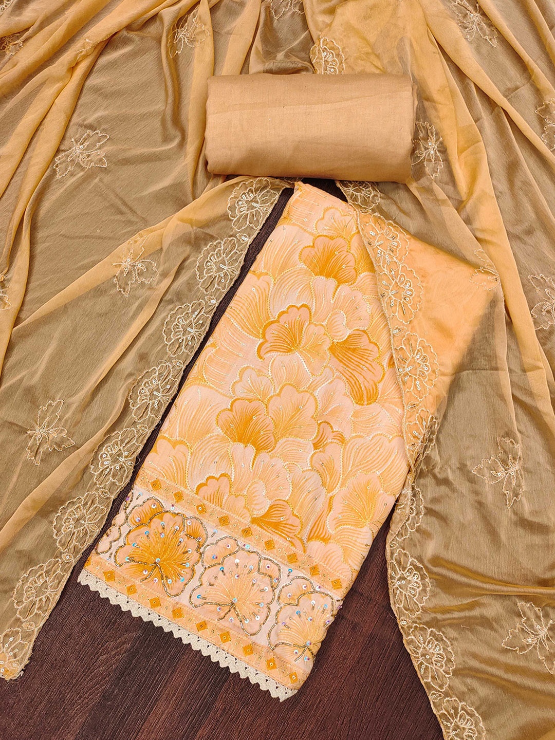 

KALINI Floral Embroidered Sequinned Unstitched Dress Material, Yellow