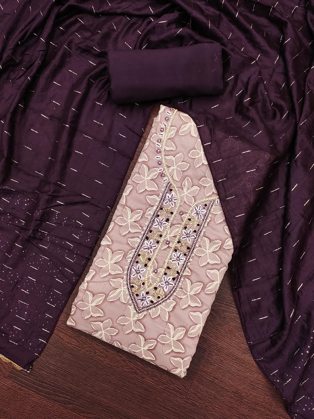 

KALINI Floral Printed Unstitched Dress Material, Purple