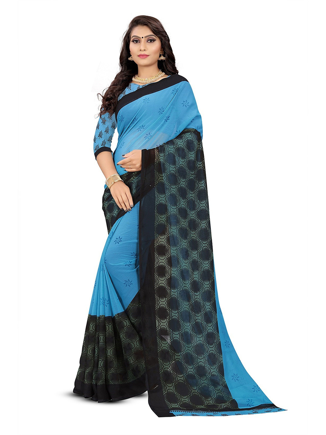 

RUNAYA NX Absctract Pure Georgette Saree, Blue