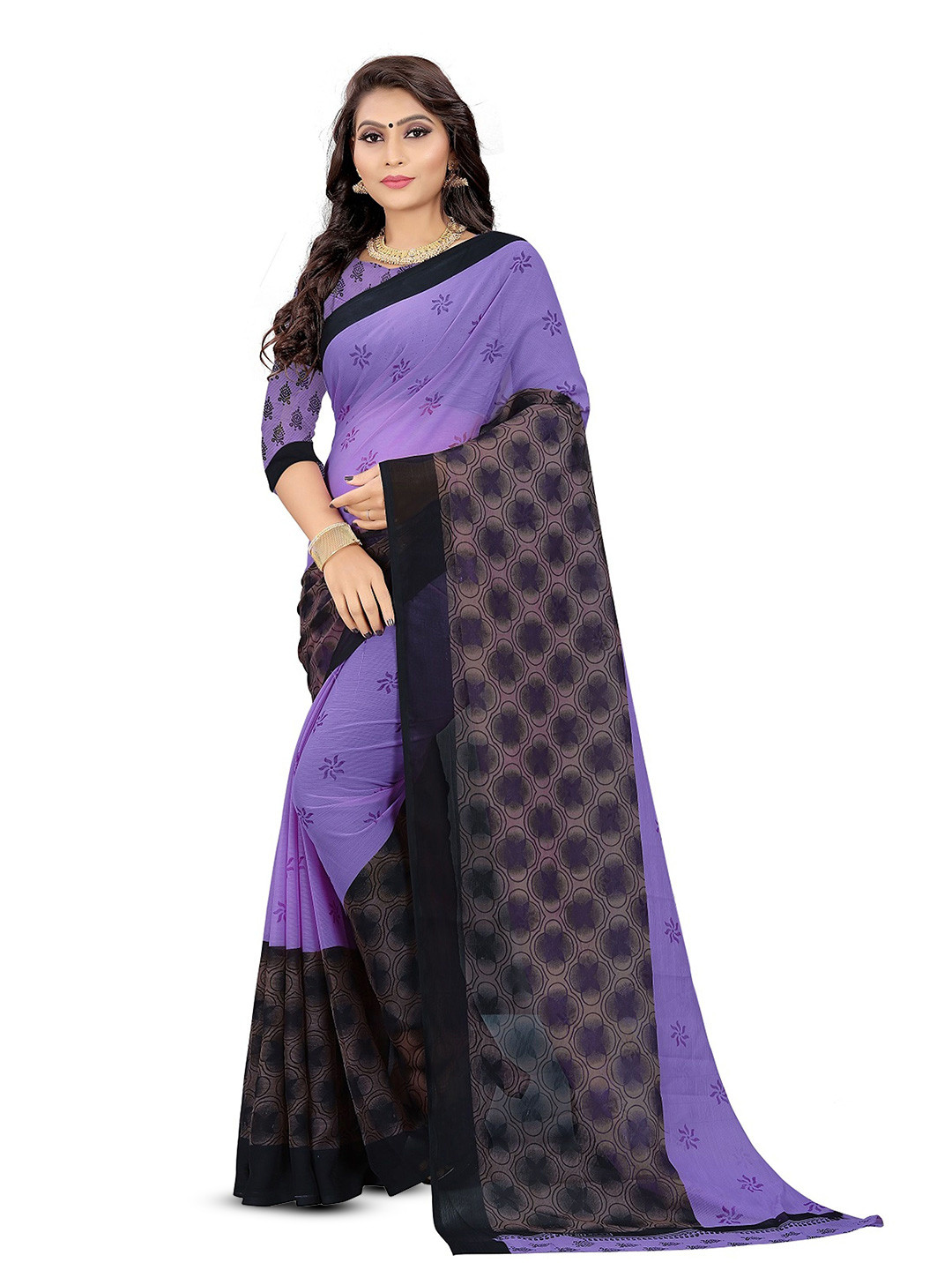 

RUNAYA NX Floral Pure Georgette Saree, Lavender