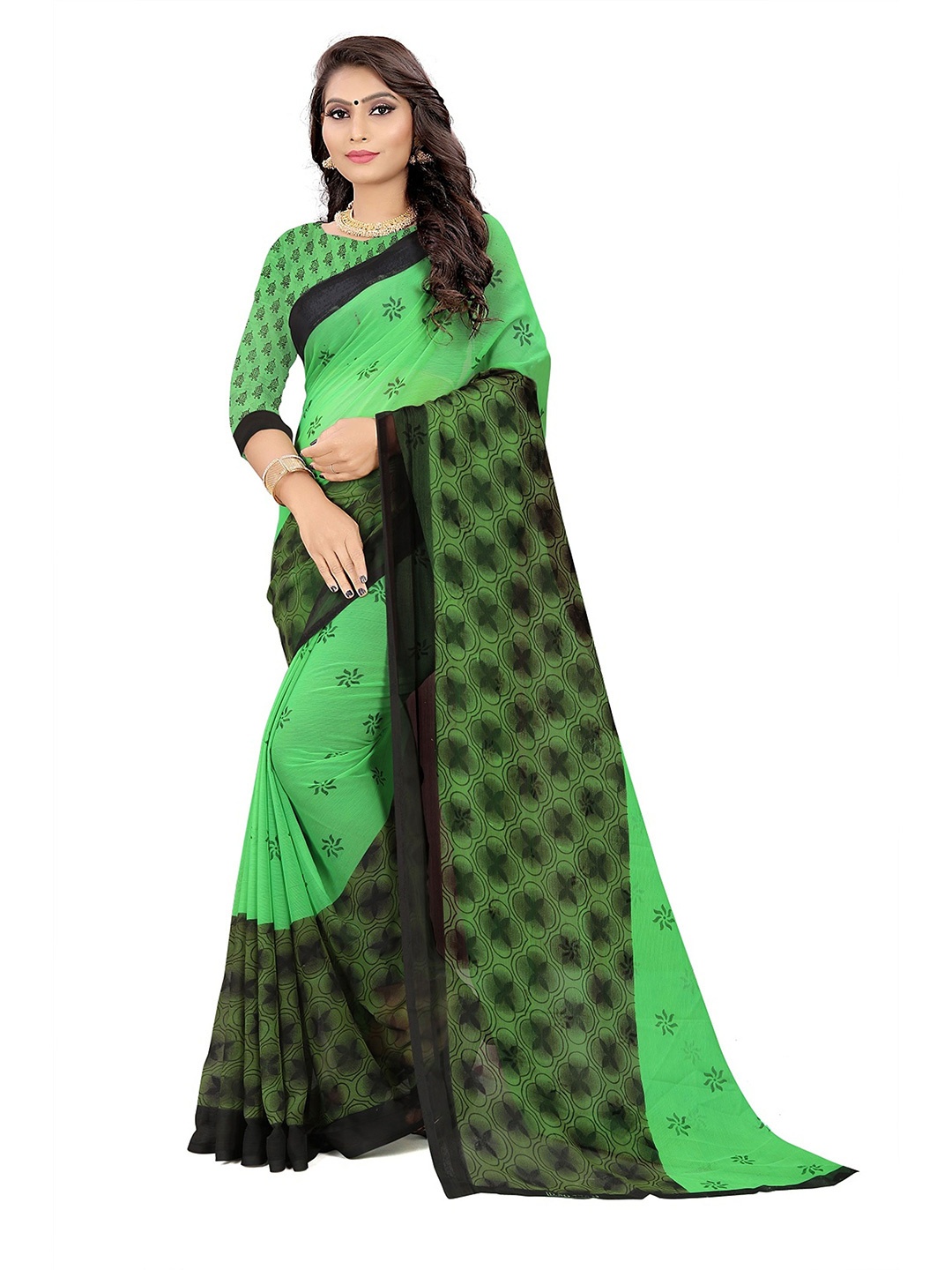 

RUNAYA NX Abstract Pure Georgette Saree, Green