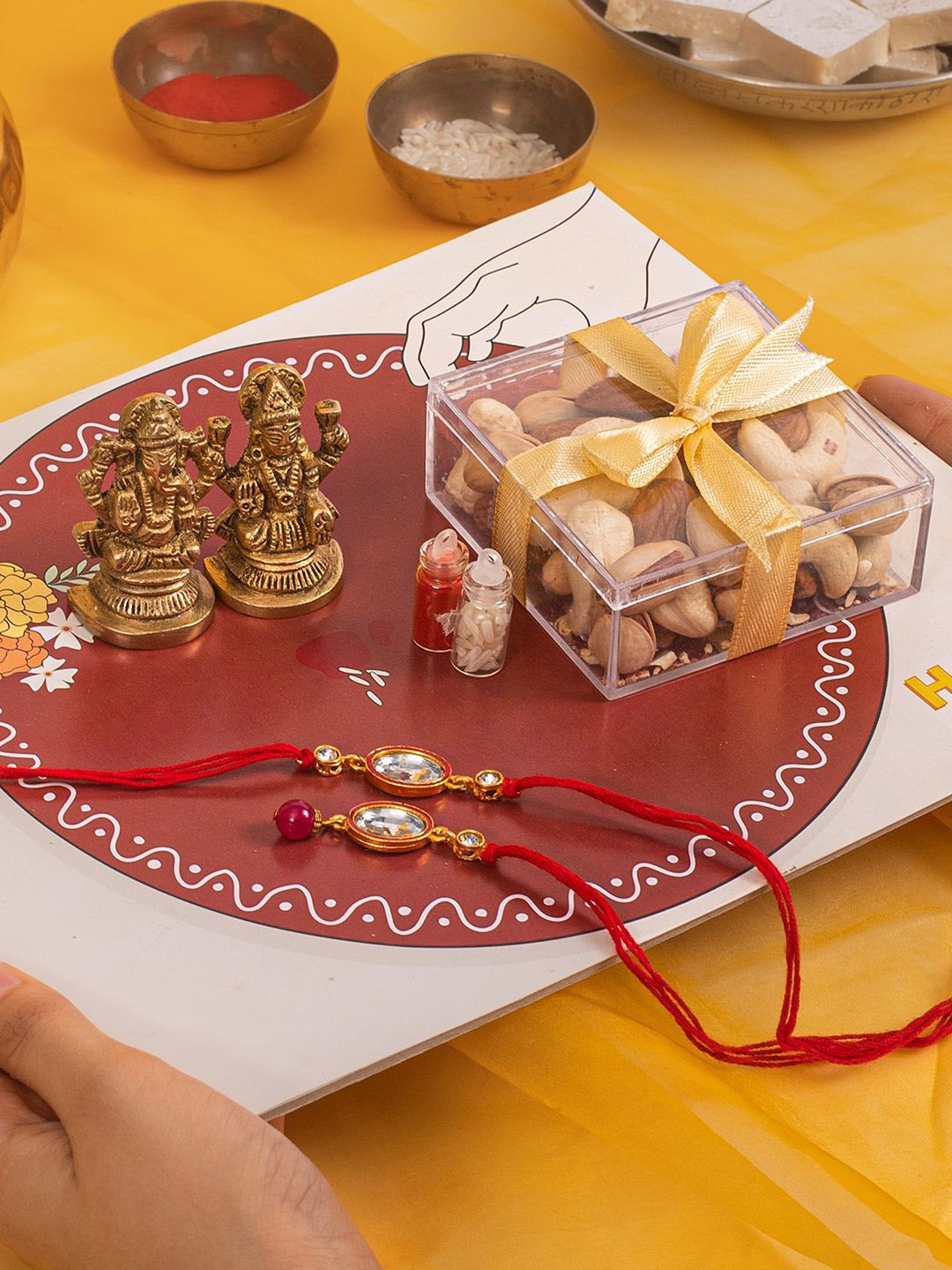 

Confetti Gifts 2 Pcs With Dry Fruits & Laxmi & Ganesha Idol Gift Set, Red