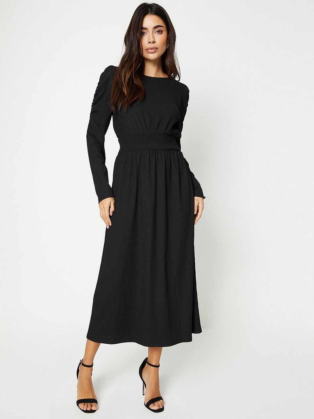 

DOROTHY PERKINS Smocked A-Line Midi Dress, Black