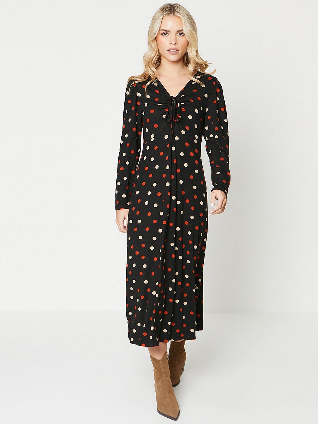 

DOROTHY PERKINS Polka Dot Print Empire Midi Dress, Black