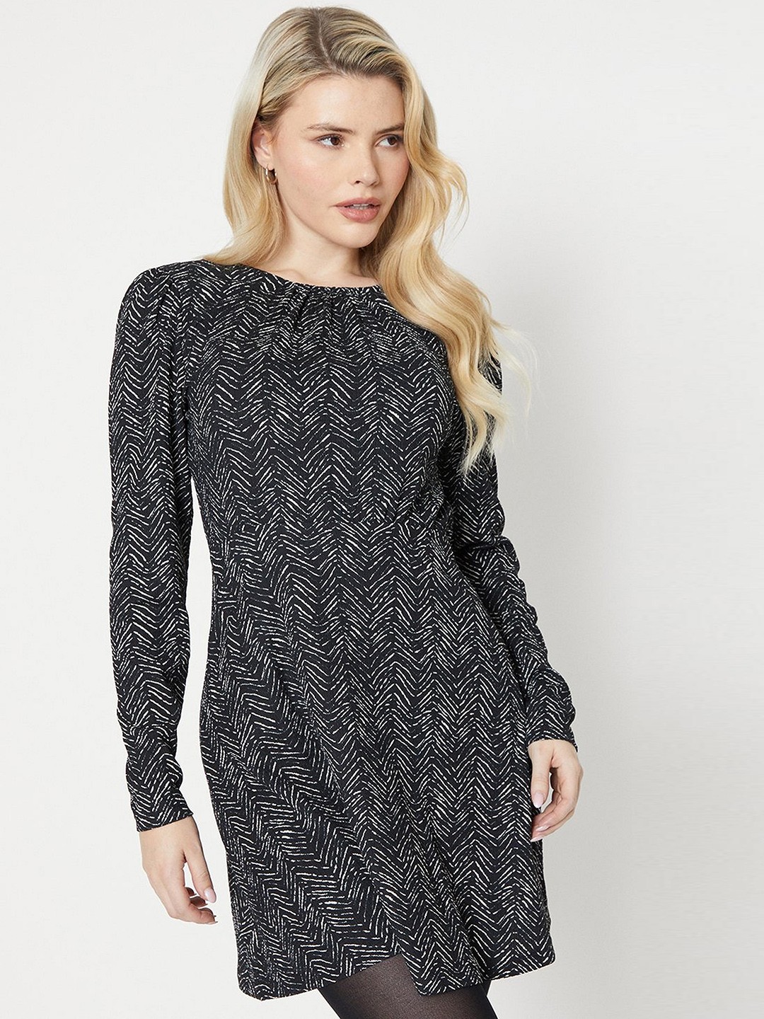

DOROTHY PERKINS Printed A-Line Mini Dress, Black