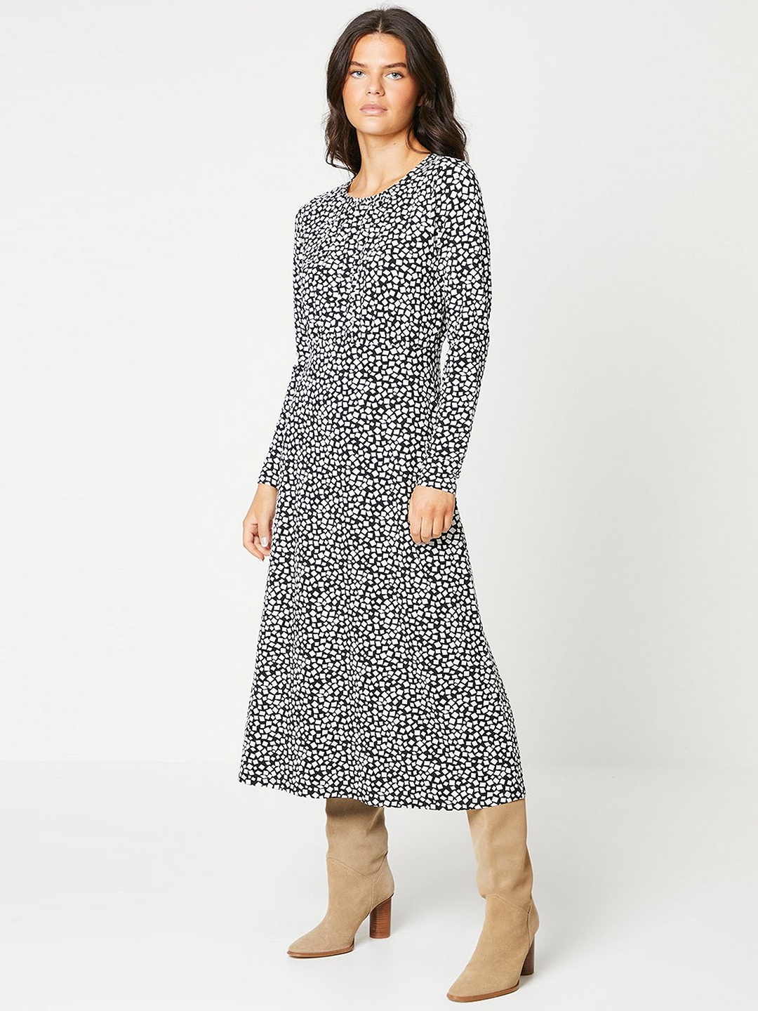 

DOROTHY PERKINS Printed A-Line Midi Dress, Black
