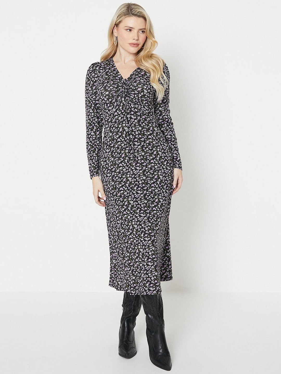

DOROTHY PERKINS Floral Print Sheath Midi Dress, Black