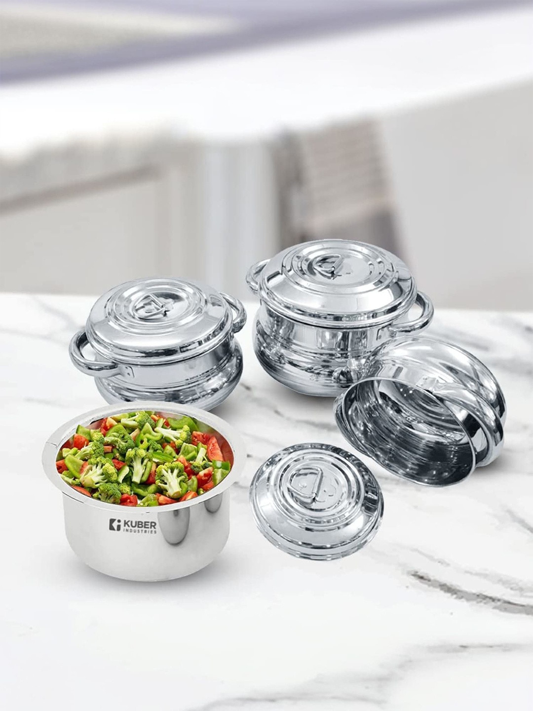

Kuber Industries Stainless Steel 8 Pieces Tope & Handi Cookware Set, Silver