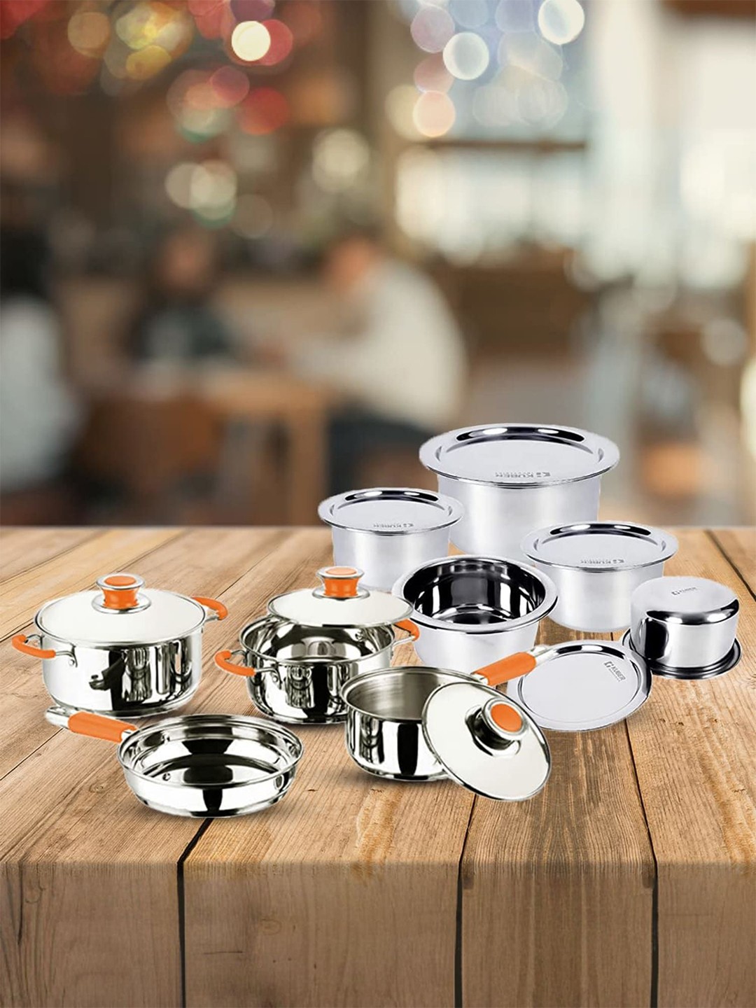 

Kuber Industries Silver Toned 9 Pieces Stainless Steel Cookware Set