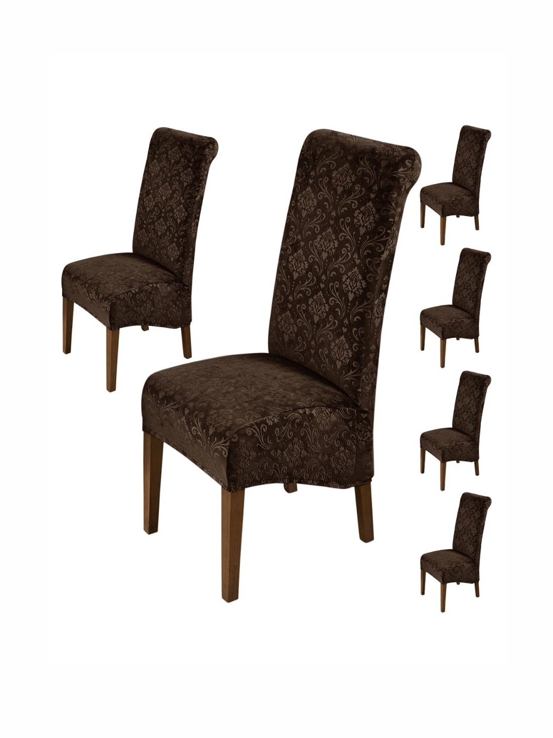 

HOKIPO Brown 6 Pieces Stretchable Velvet Long Back Chair Covers