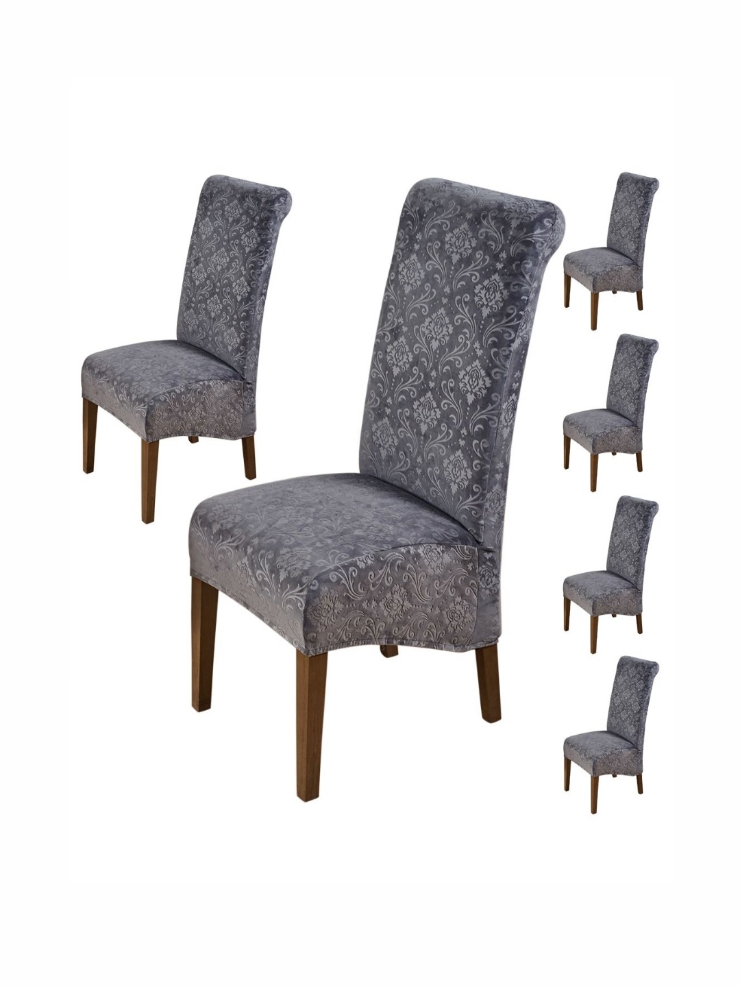 

HOKIPO Grey 6 Pieces Stretchable Velvet Long Back Chair Covers