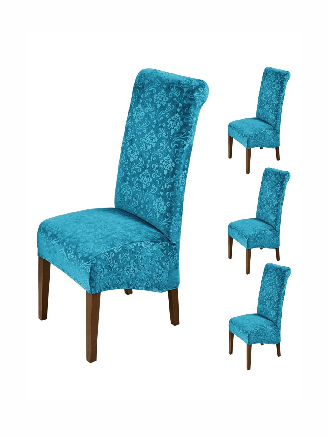 

HOKIPO Turquoise Blue 4 Pieces Stretchable Velvet Long Back Chair Covers