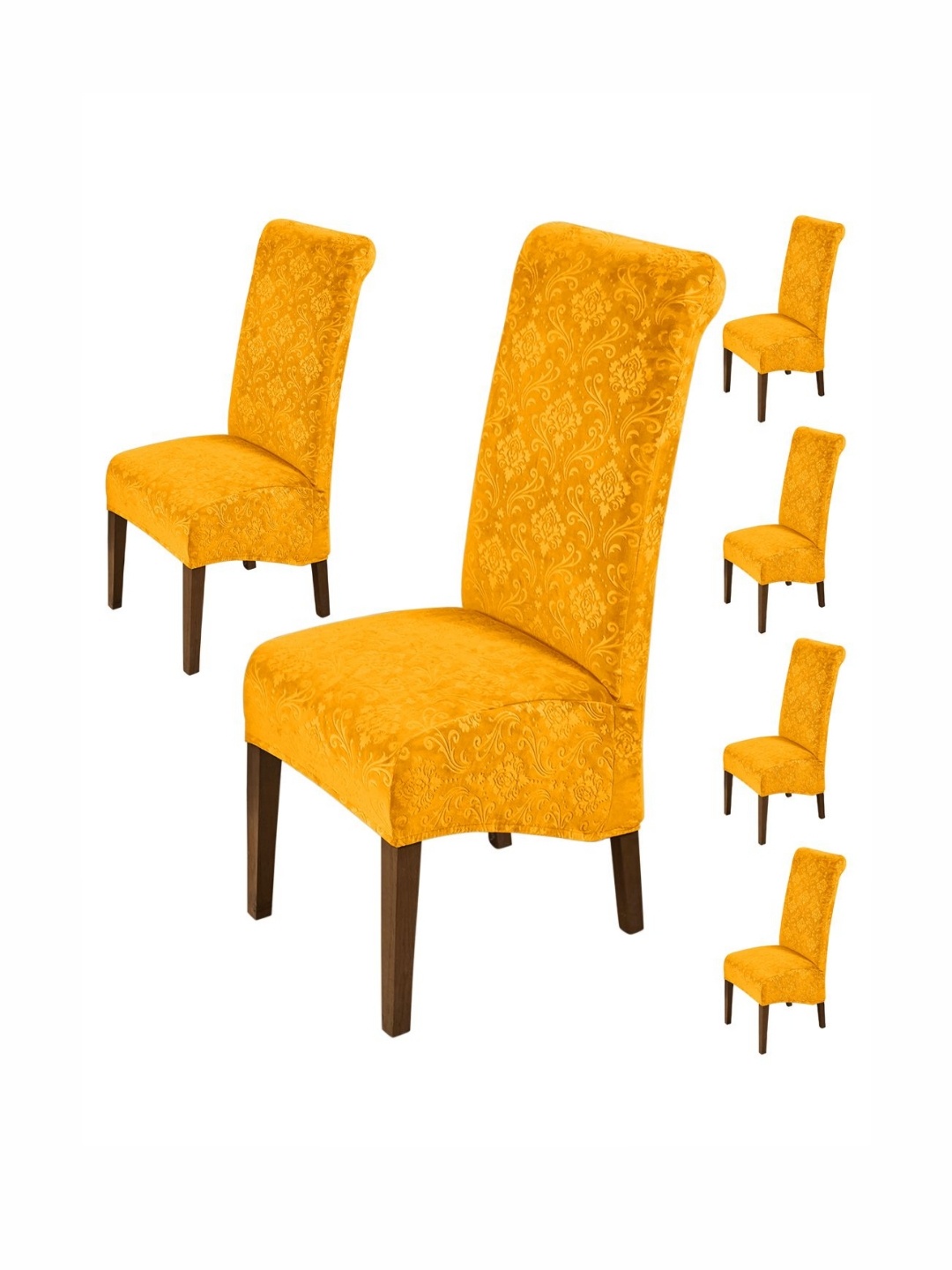 

HOKIPO Yellow 6 Pieces Stretchable Velvet Long Back Chair Covers