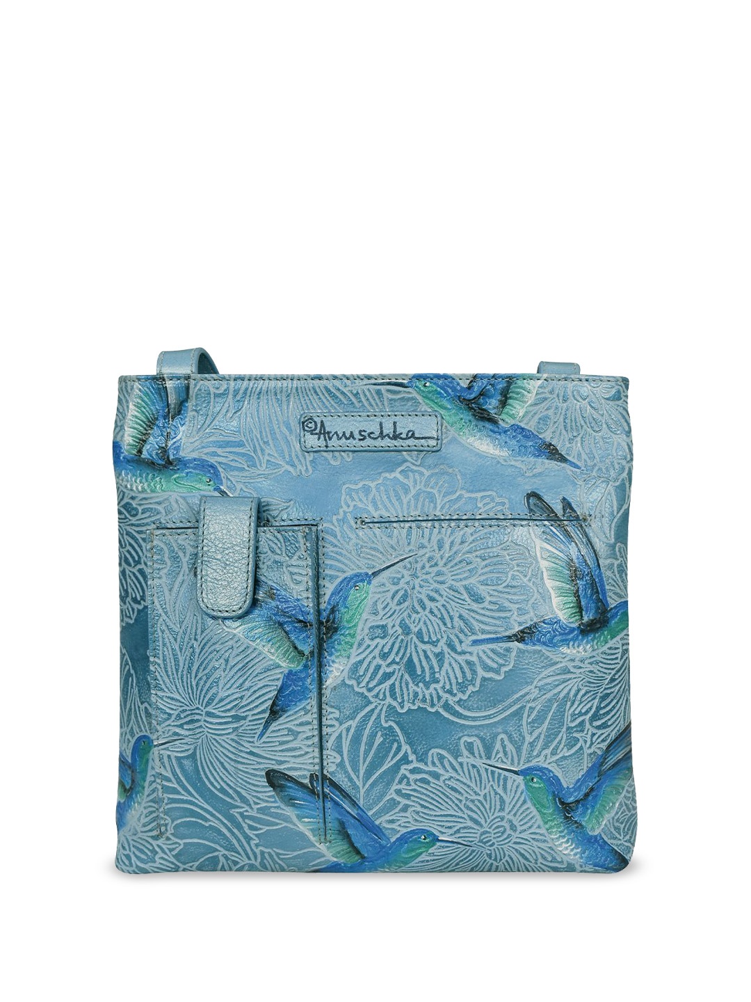 Anuschka Floral Printed Leather Shopper Sling Bag, Blue