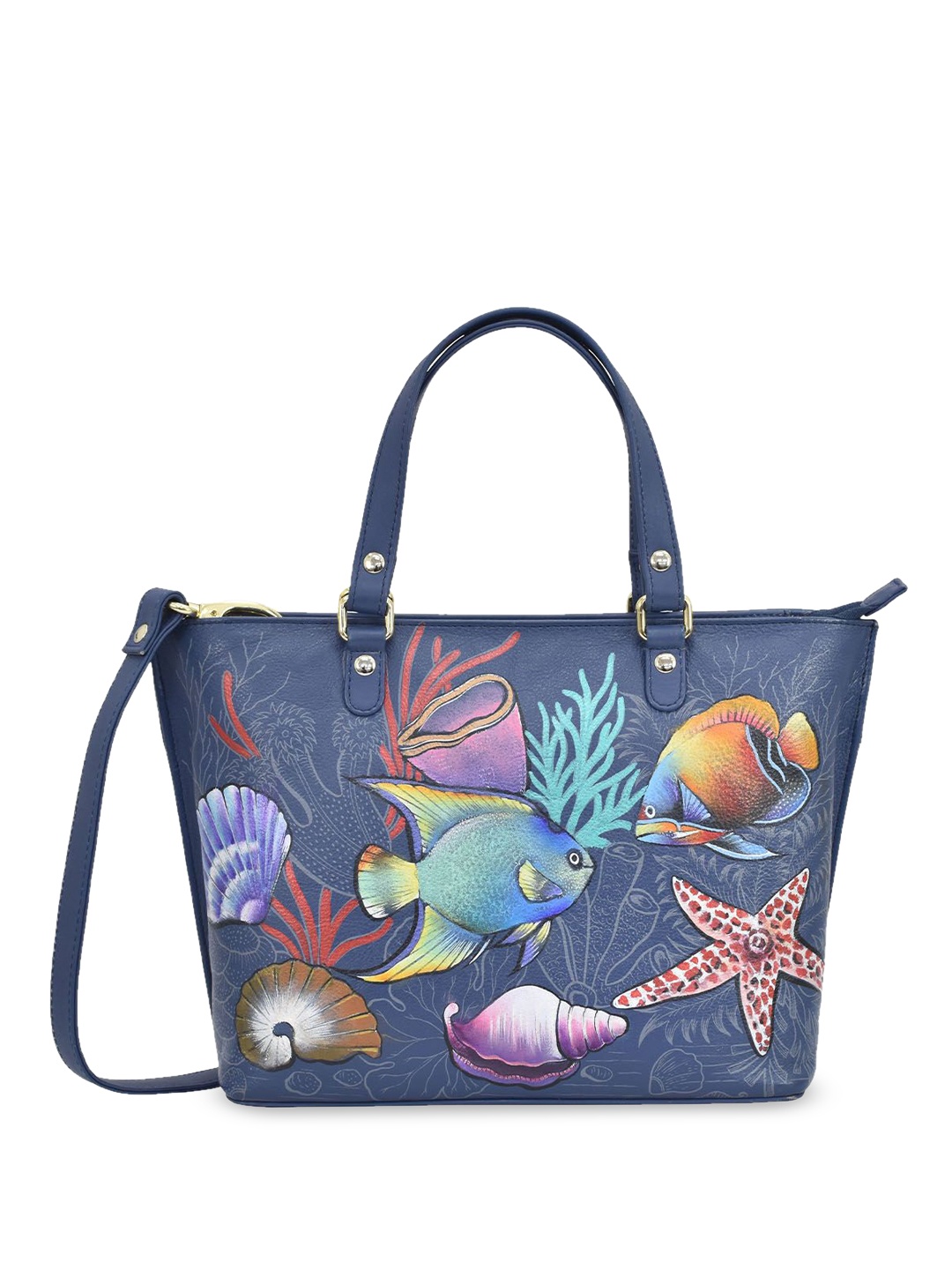 

Anuschka Floral Printed Leather Structured Shoulder Bag, Blue