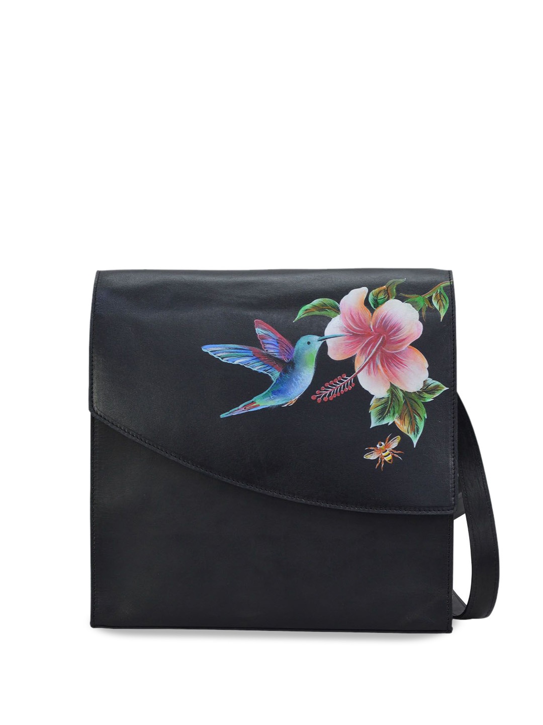 

Anuschka Floral Embellished Leather Swagger Sling Bag with Bow Detail, Black