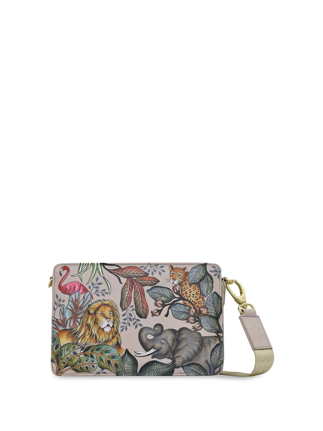 

Anuschka Floral Printed Leather Oversized Swagger Sling Bag, Beige