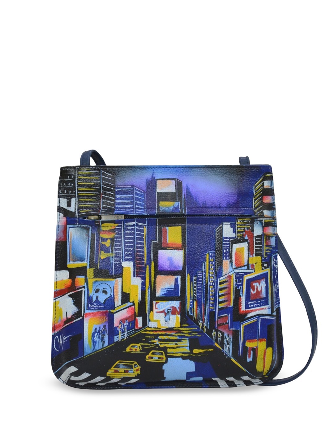 

Anuschka Printed Leather Structured Sling Bag, Navy blue