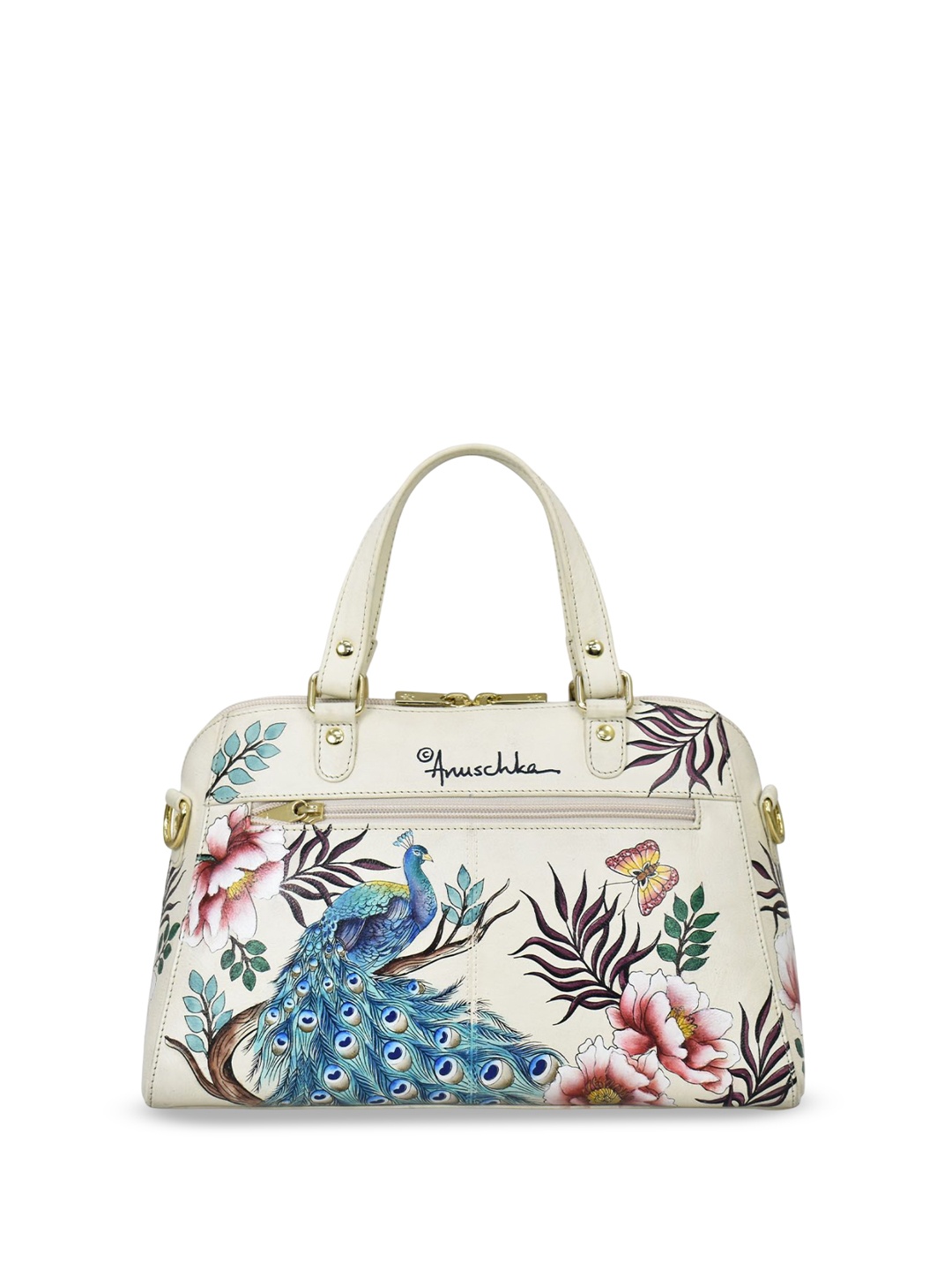 

Anuschka Floral Printed Leather Shopper Handheld Bag with Tasselled, Off white