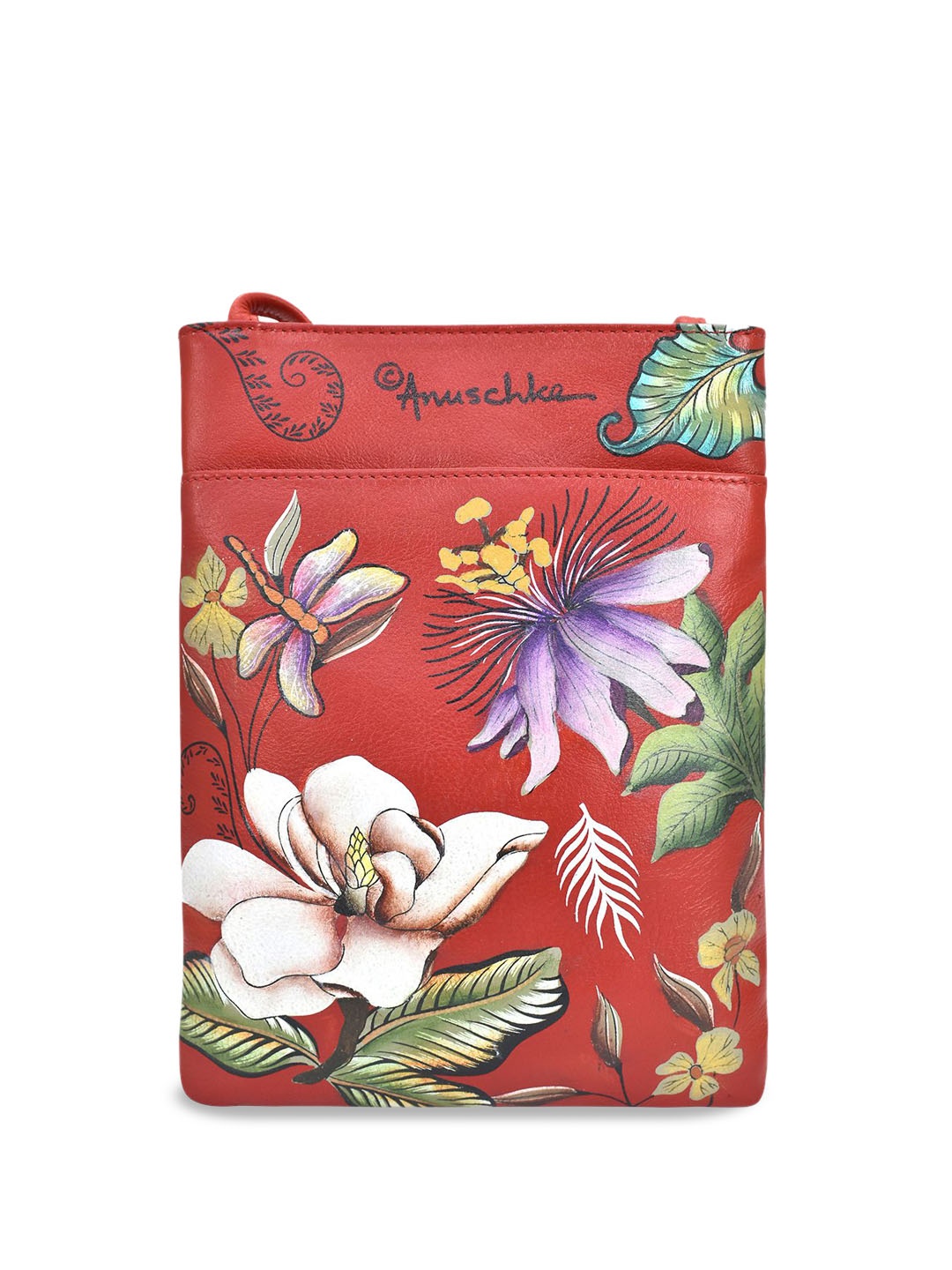 

Anuschka Floral Printed Leather Half Moon Sling Bag, Red