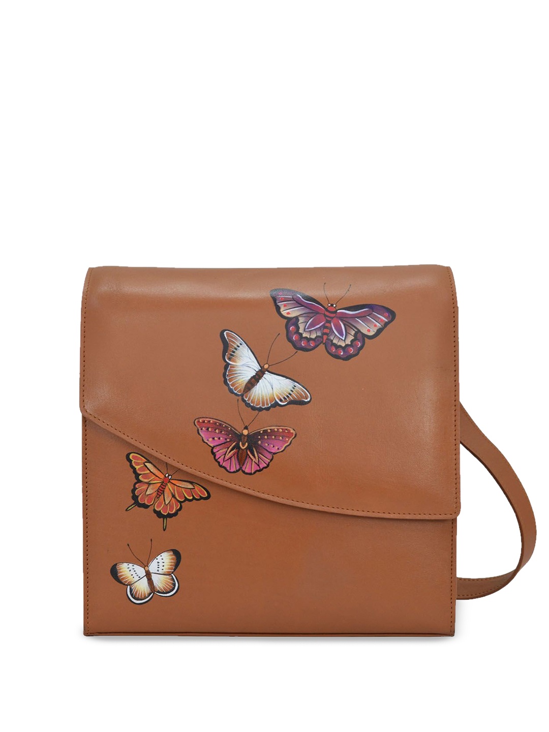 

Anuschka Floral Embellished Leather Swagger Sling Bag with Applique, Brown