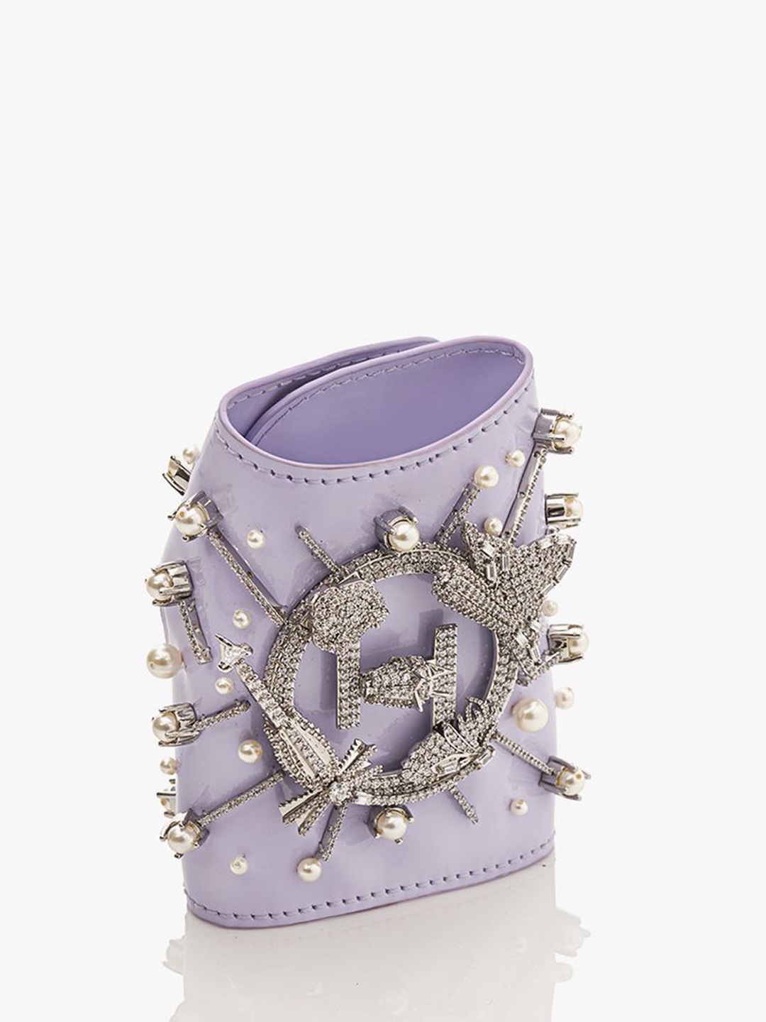

Outhouse Women Leather Fingerless Jewelled Gloves, Lavender
